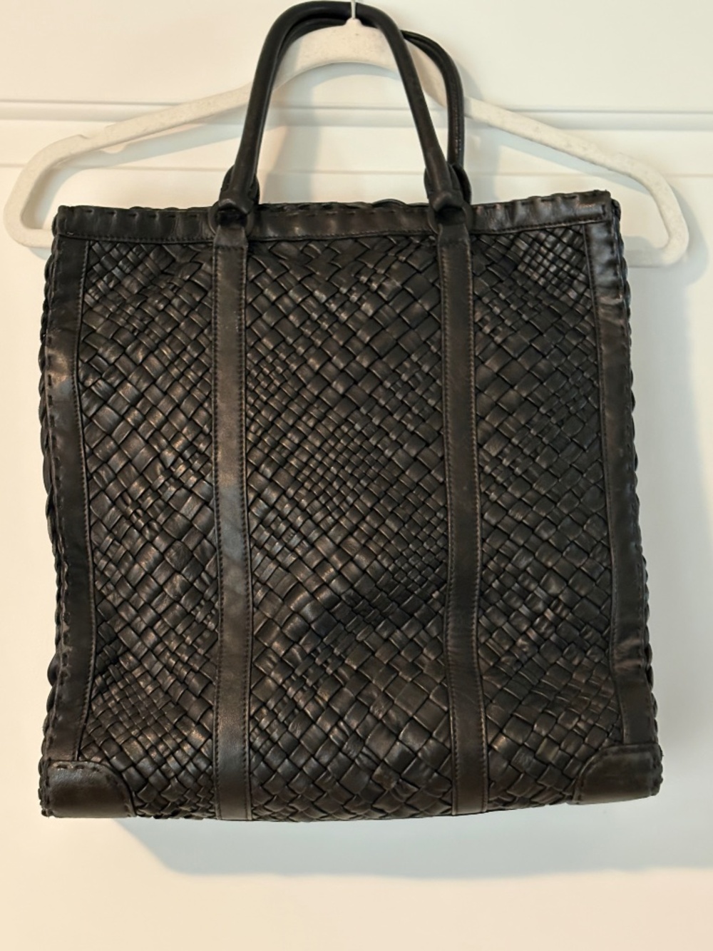 *FIRM PRICE* Falor ITALY Woven Black Leather Tote Handbag - Picture 2 of 15